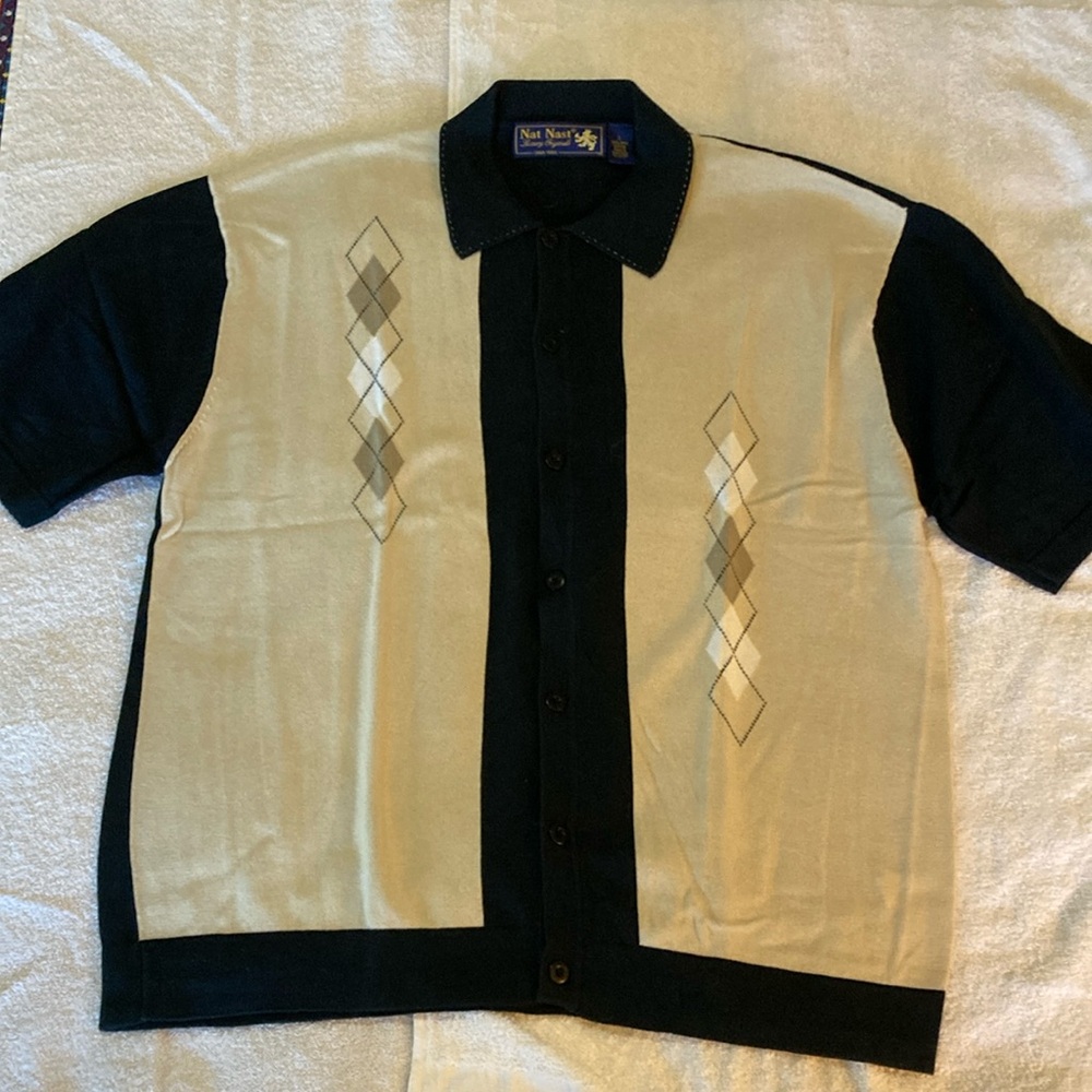 Nat Nast Pima Cotton Button Down Retro Polo Large